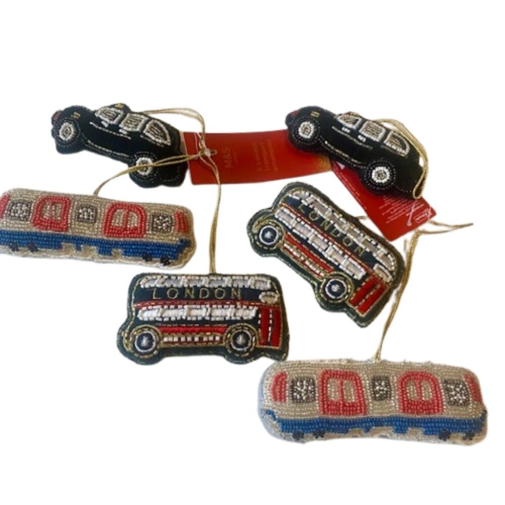 Christmas Ornaments Marks & Spencer London Transport Set of Six Handmade NWT
